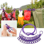 Adjustable Clothesline Rope | Drying Rope with 12 Clips and 2 Hook | Pack of 2